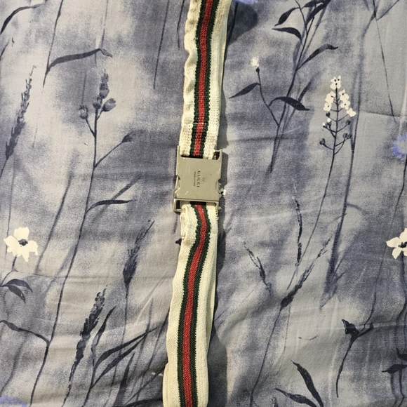 Gucci White and Green Stripe Belt - Picture 1 of 4